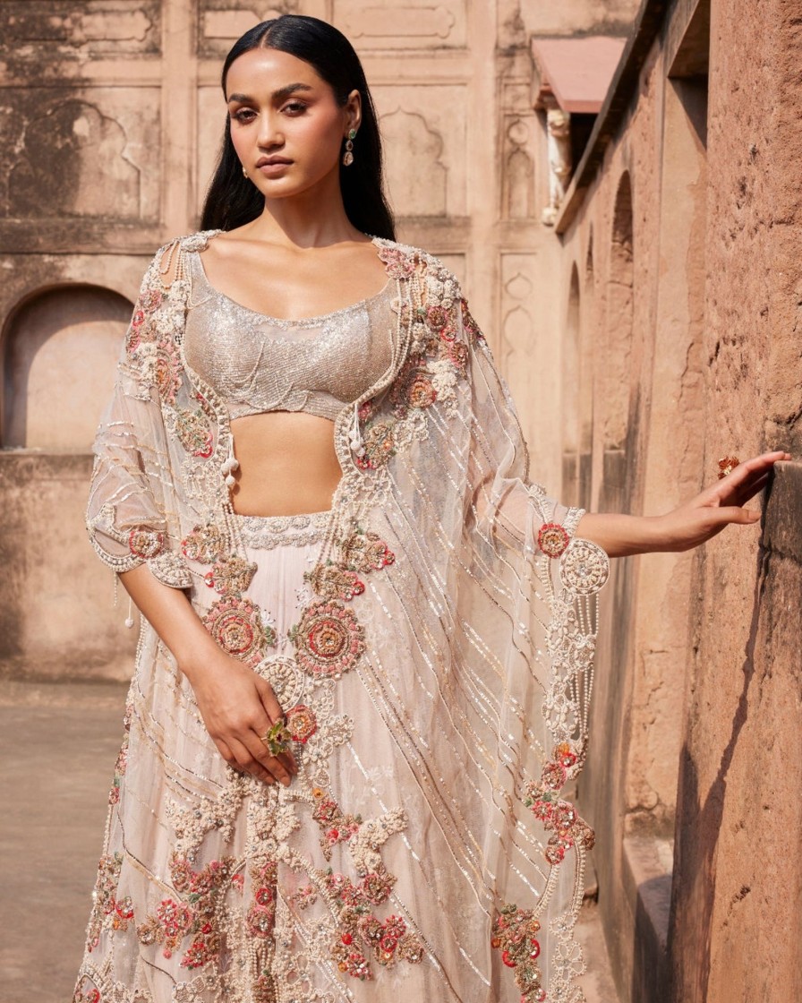 Womens Dolly J | Evadne Off White Chikankari Lehenga