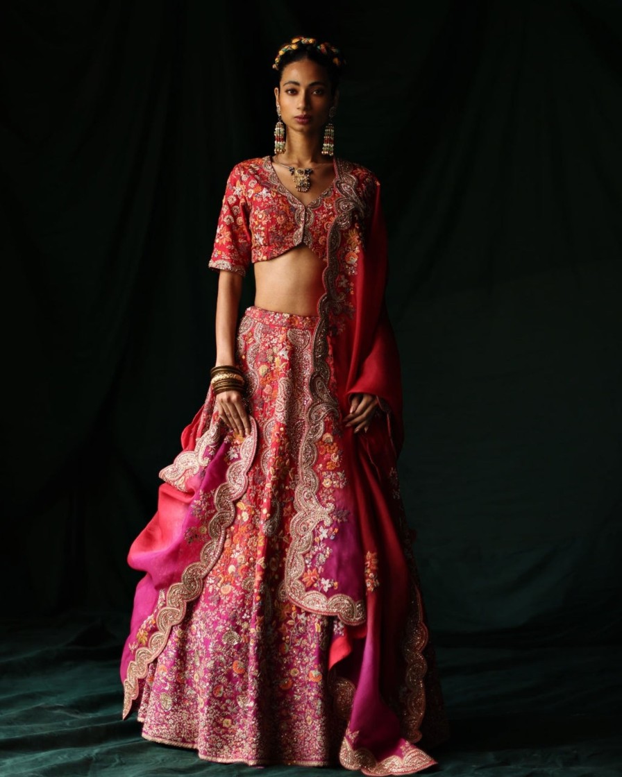 Womens Petticoat Lane | Red And Pink Bridal Lehenga Set