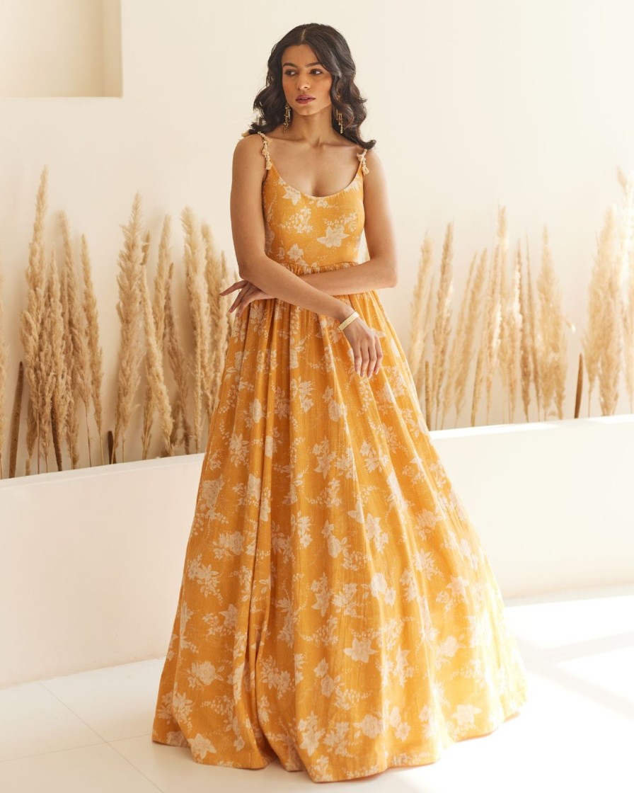 Womens Label Anushree | Yellow Floral Gown