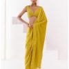 Womens Devnaagri | Mustard Satin Pre Draped Sari