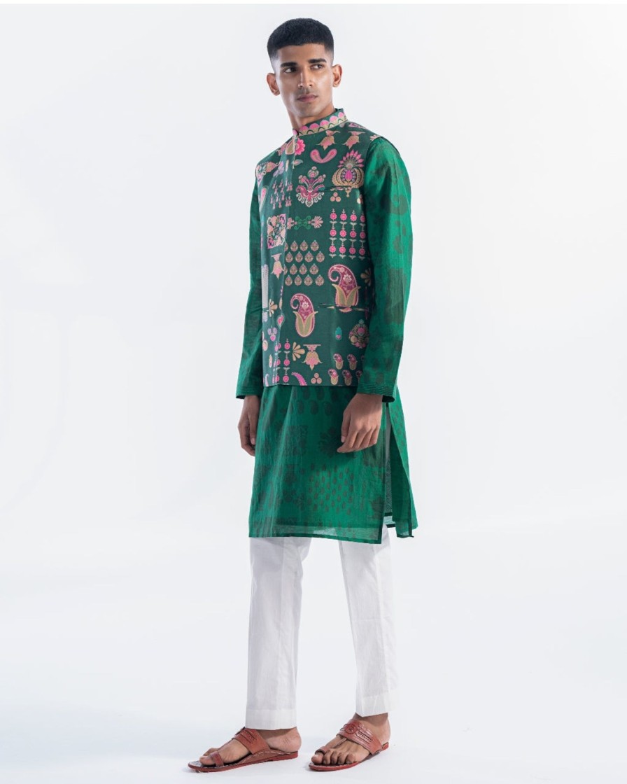 Mens Siddhartha Bansal Mens | Emerald Sea Green Hamsa Kurta Set