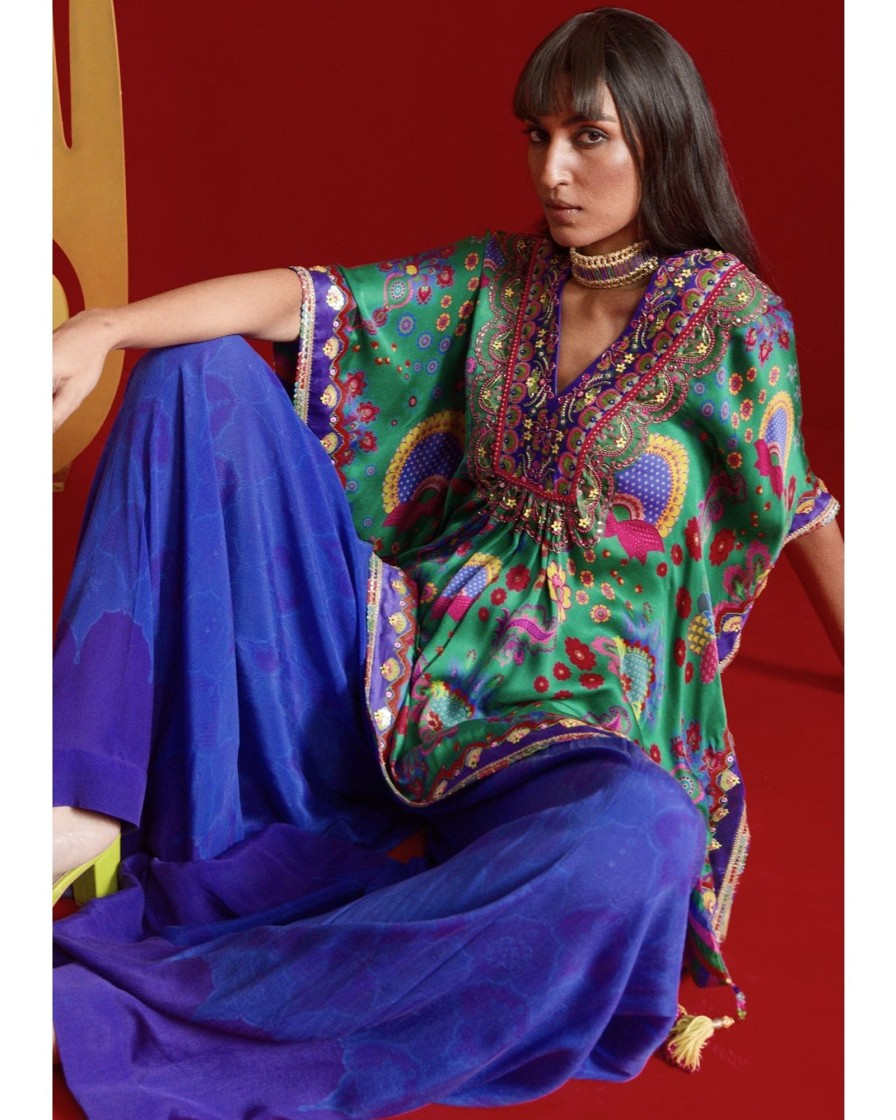 Womens Siddhartha Bansal | Emerald Kaftan Top Set