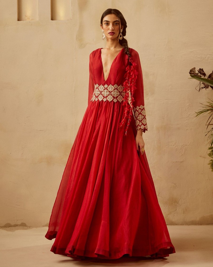 Womens Bhumika Sharma | Red Organza Anarkali