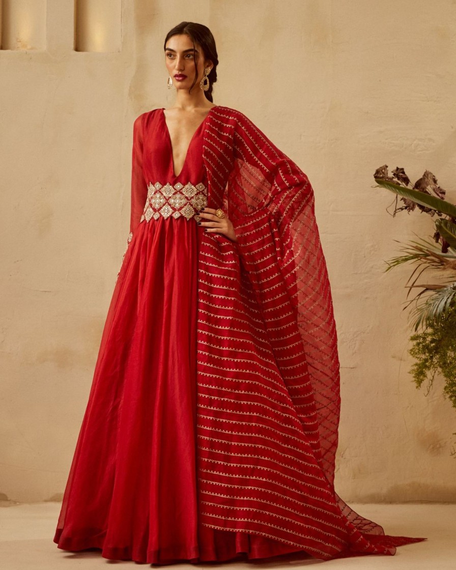 Womens Bhumika Sharma | Red Organza Anarkali