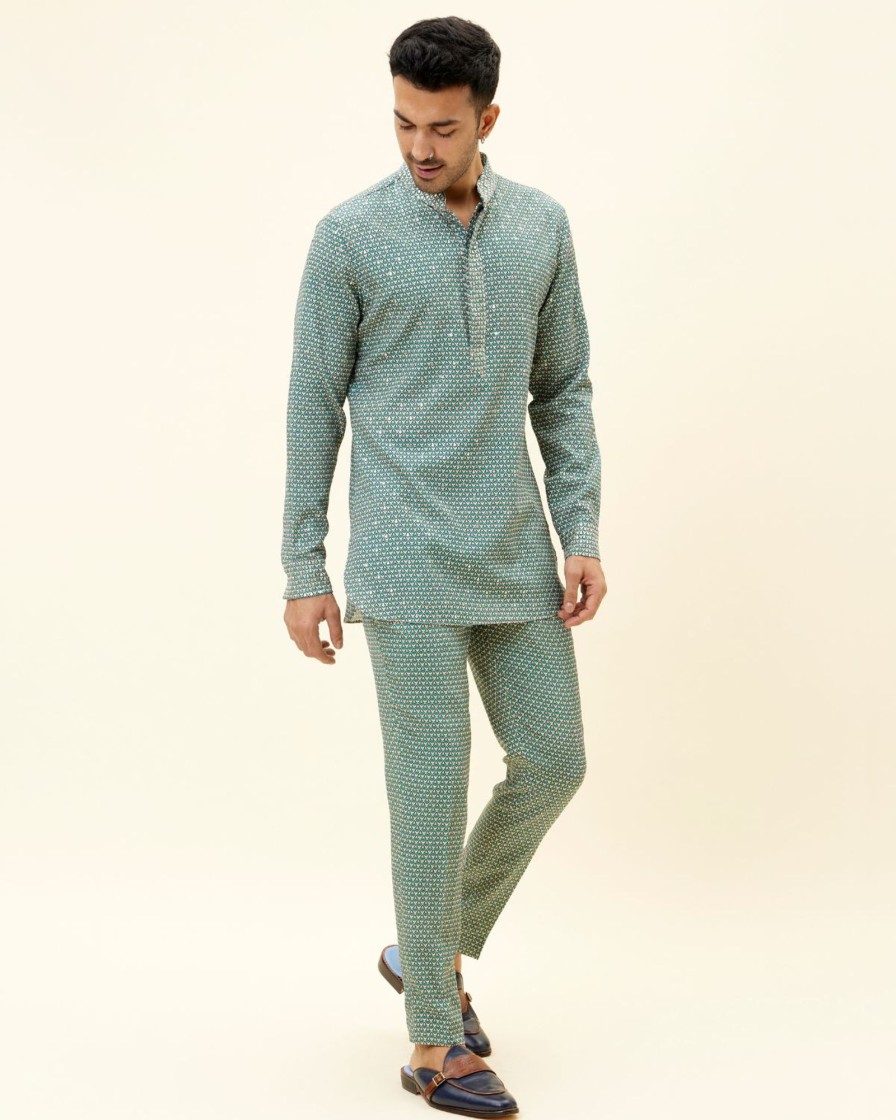 Mens SVA Menswear | Motif Printed Crepe Silk Kurta Set