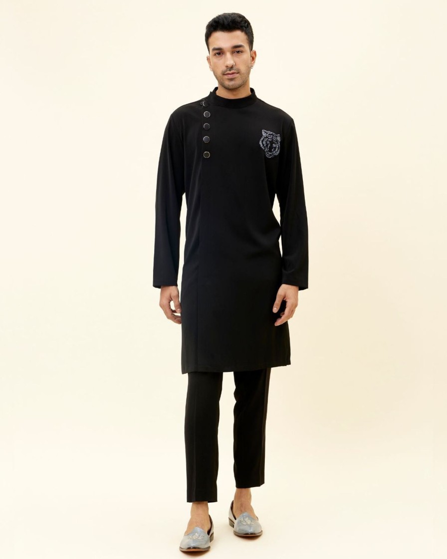 Mens SVA Menswear | Black Overlap Embroidered Kurta Set