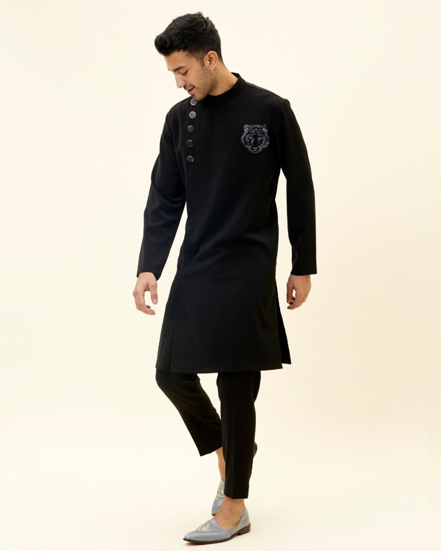 Mens SVA Menswear | Black Overlap Embroidered Kurta Set