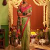 Womens Siddhartha Bansal | Sage Green, Silk Organza Embroidered Sari Set