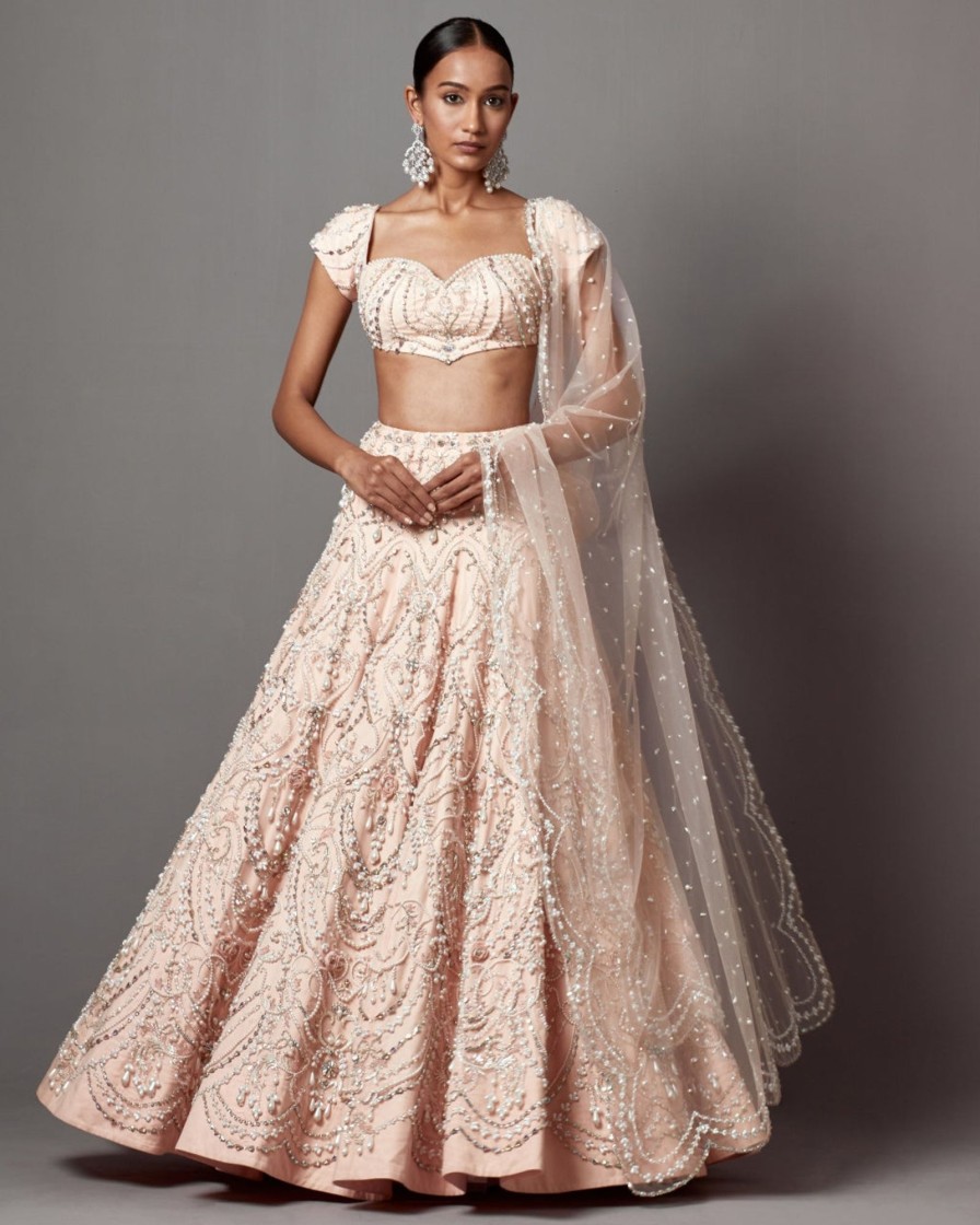 Bridal Mala u0026 Kinnary | Pastel Pink Victorian Lehenga Set