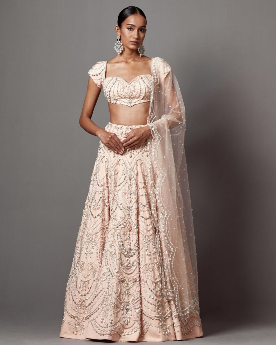 Bridal Mala u0026 Kinnary | Pastel Pink Victorian Lehenga Set