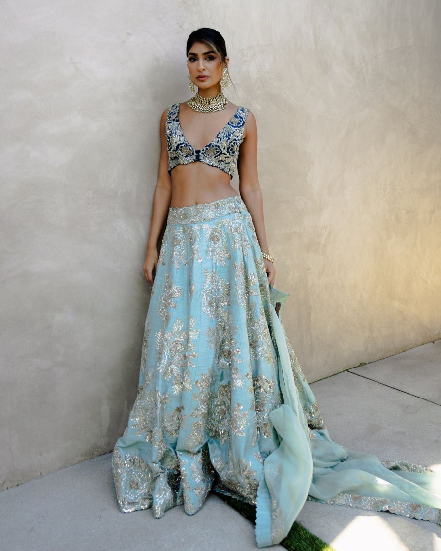 Bridal Mrunalini Rao | Multi Teal Zardozi Lehenga