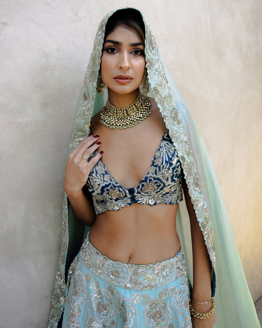 Bridal Mrunalini Rao | Multi Teal Zardozi Lehenga