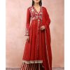 Womens Payal Singhal | Maroon Embroidered Anarkali With Palazzo And Dupatta