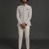 Mens Arjan Dugal | Off White Silk Bandhgala Pant Set