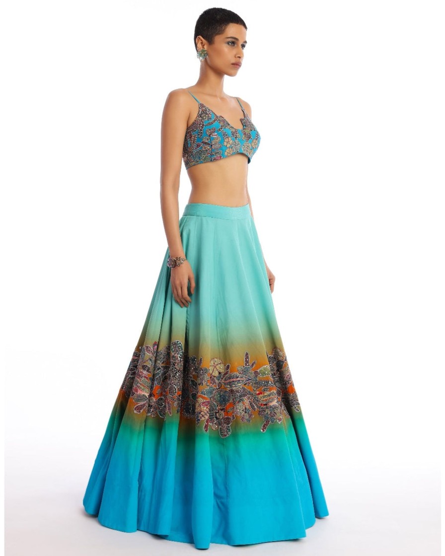 Womens Aisha Rao | Teal Sky Blue Twin Flame Lehenga Set