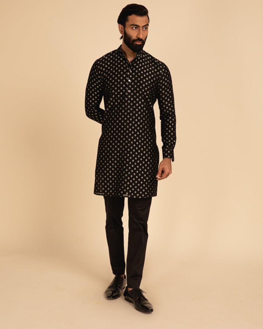 Mens Arjan Dugal | Black Banarasi Silk Kurta Set