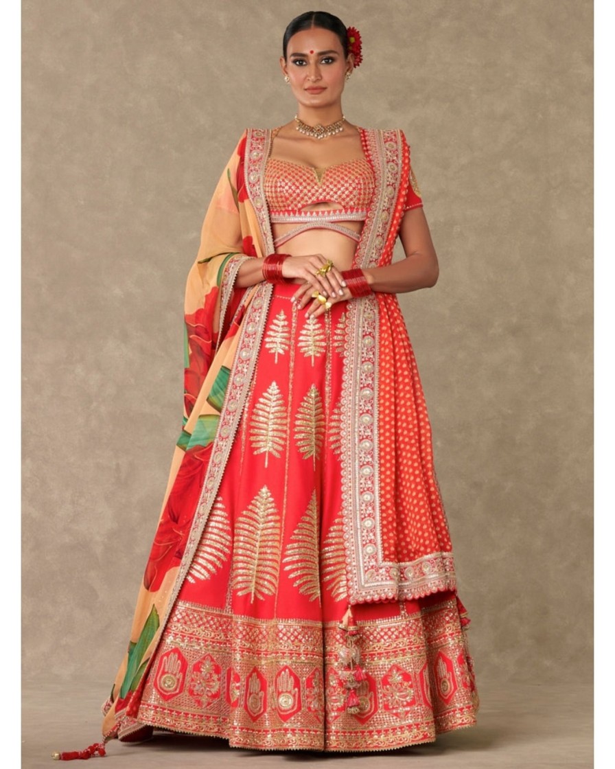 Womens House of Masaba | Red Paan Patti Lehenga Set