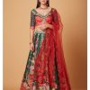 Womens Siddhartha Bansal | Green-Red Embroidered Lehenga Set