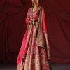 Womens Petticoat Lane | Pink Chevron Embroidered Lehenga Set