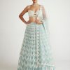 Womens Vvani by Vani Vats | Powder Blue Chandelier Pearl Drop Lehenga Set