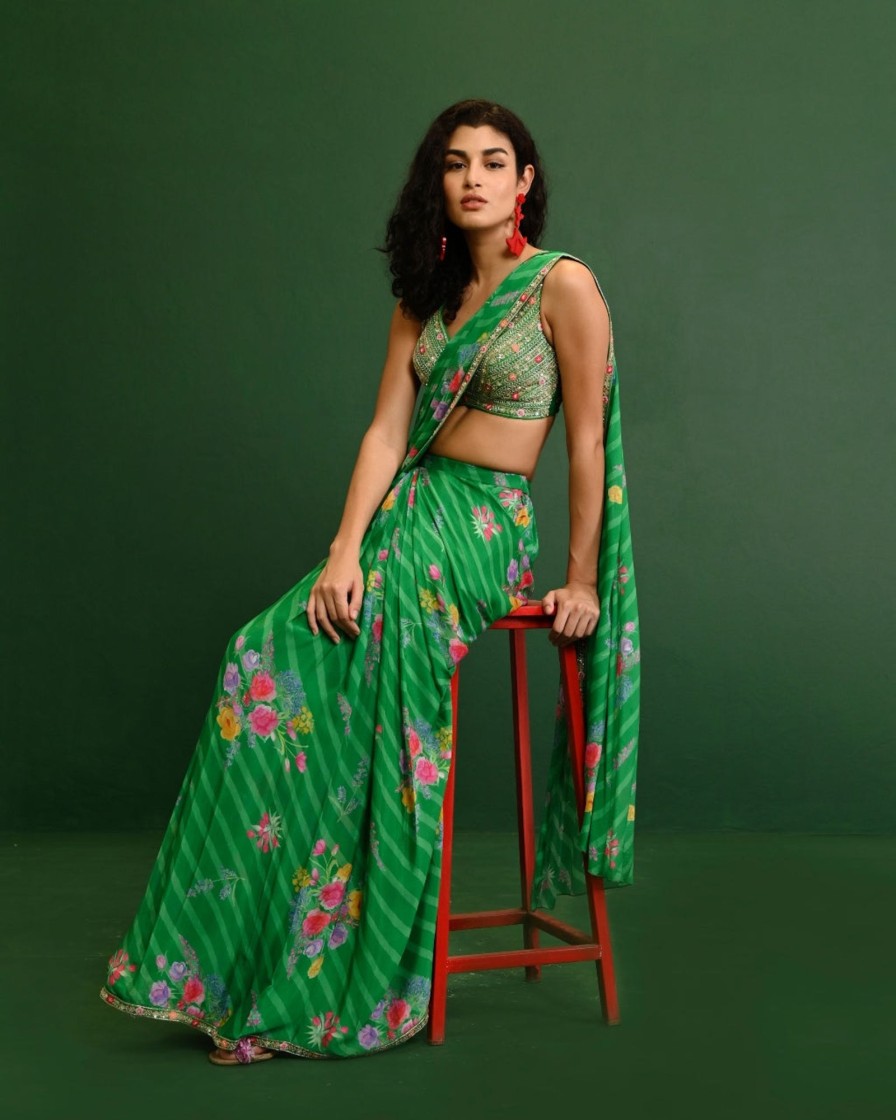 Womens Chamee and Palak | Adele Drape Sari Set