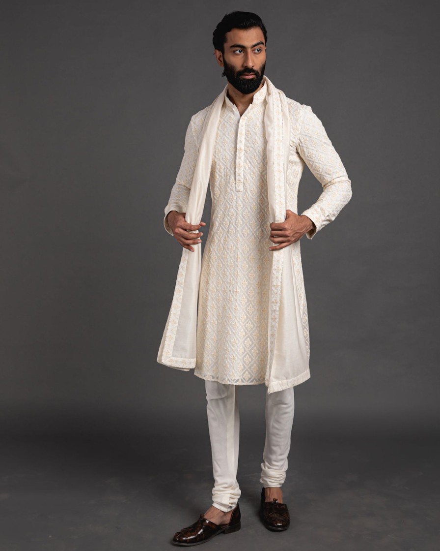 Mens Arjan Dugal | Off White Churidaar With Kurta Set