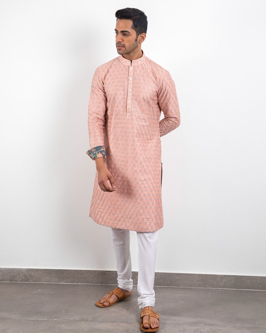 Mens Arjan Dugal | Peach Shibui Kurta Set