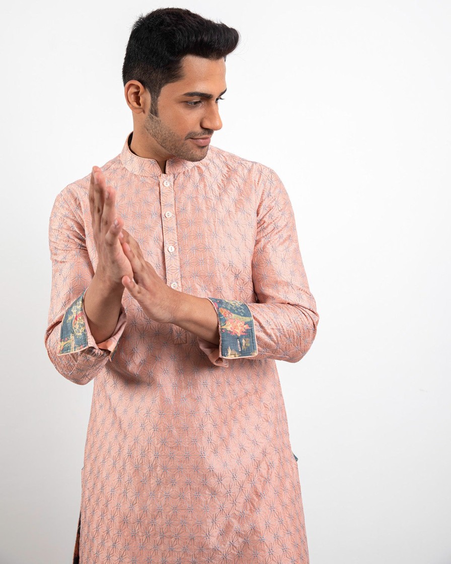 Mens Arjan Dugal | Peach Shibui Kurta Set