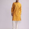 Mens Country Made | Mustard Shadow Block Kurta Set