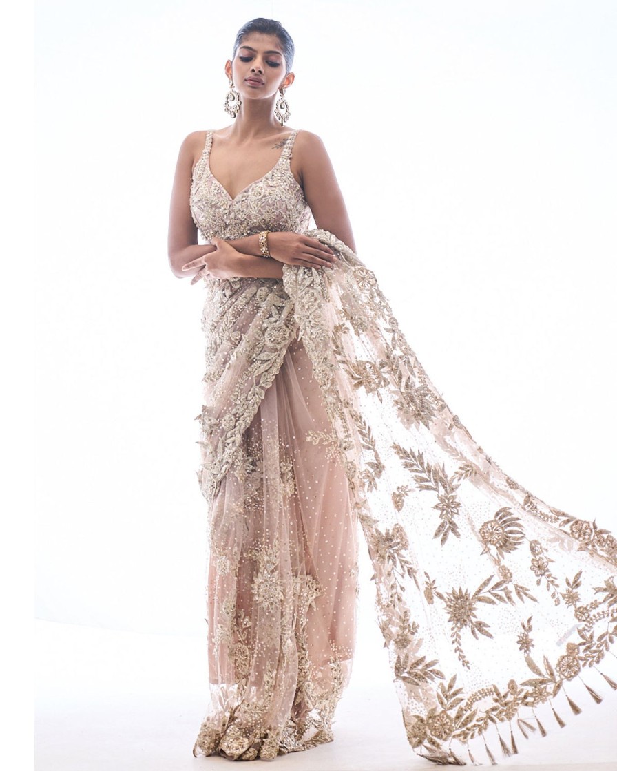 Bridal Seema Gujral | Nude Three-Dimensional Sari