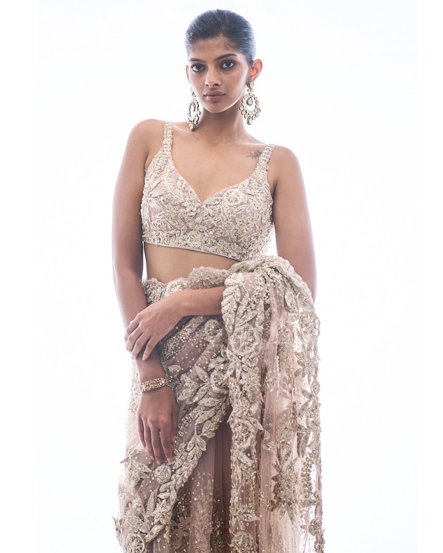 Bridal Seema Gujral | Nude Three-Dimensional Sari