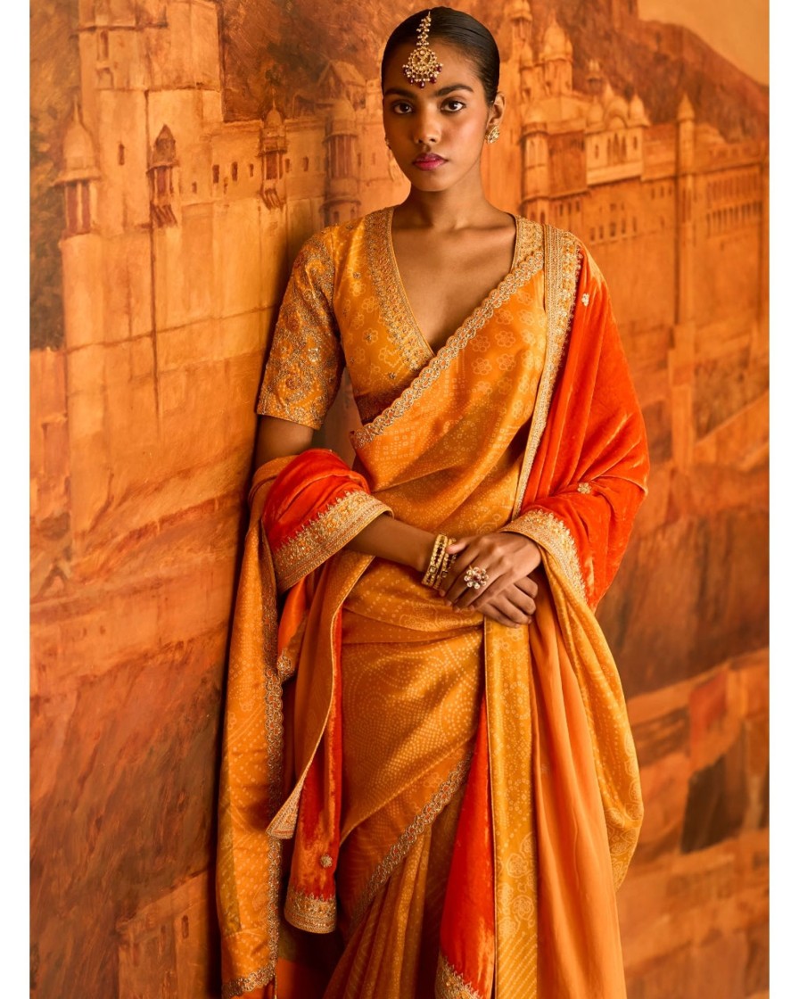 Womens Punit Balana | Punit Balana Yellow Classic Sari Set