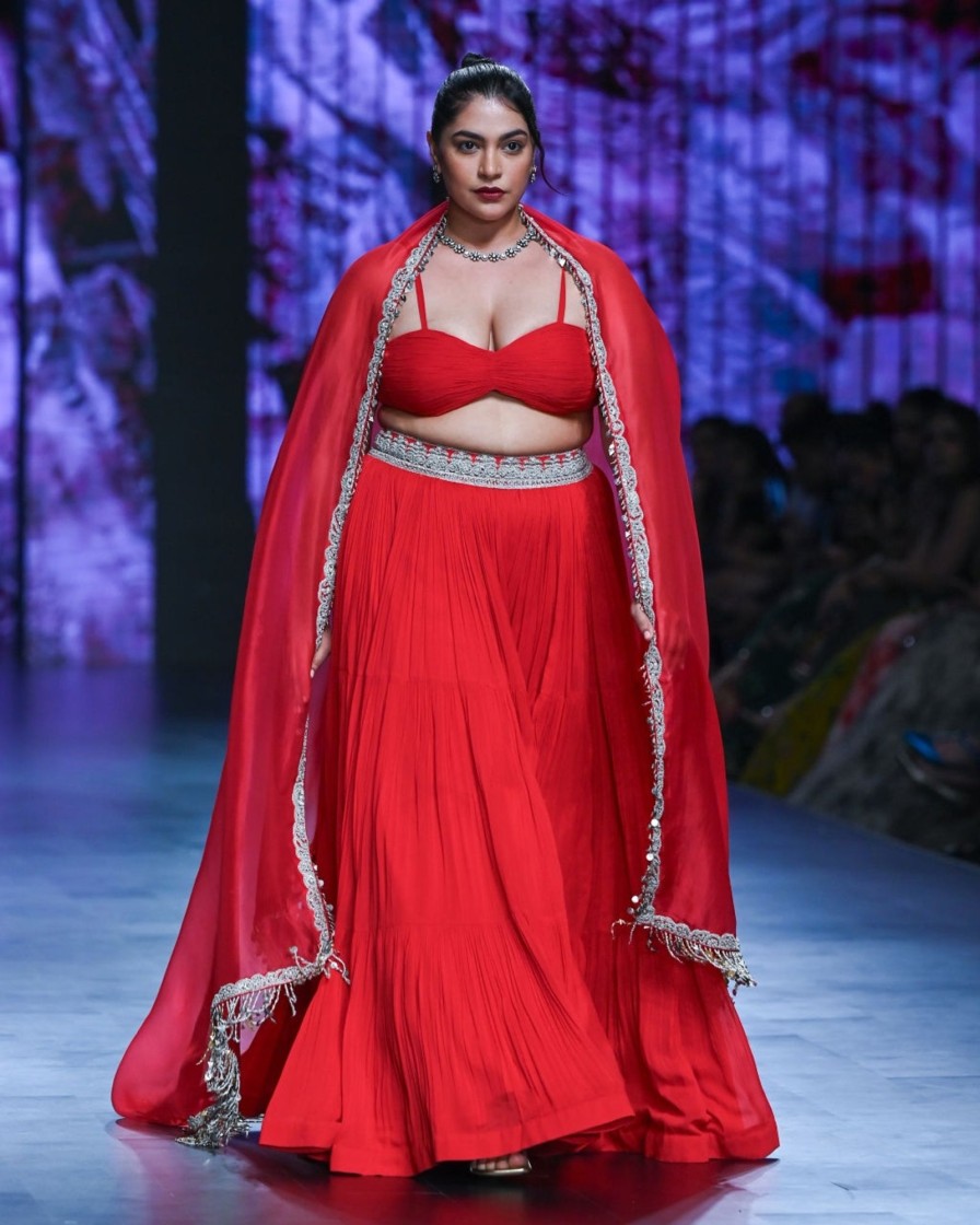 Womens Bhumika Sharma | Red Bustier U0026 Sharara Set