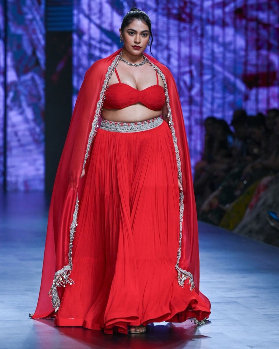 Womens Bhumika Sharma | Red Bustier U0026 Sharara Set