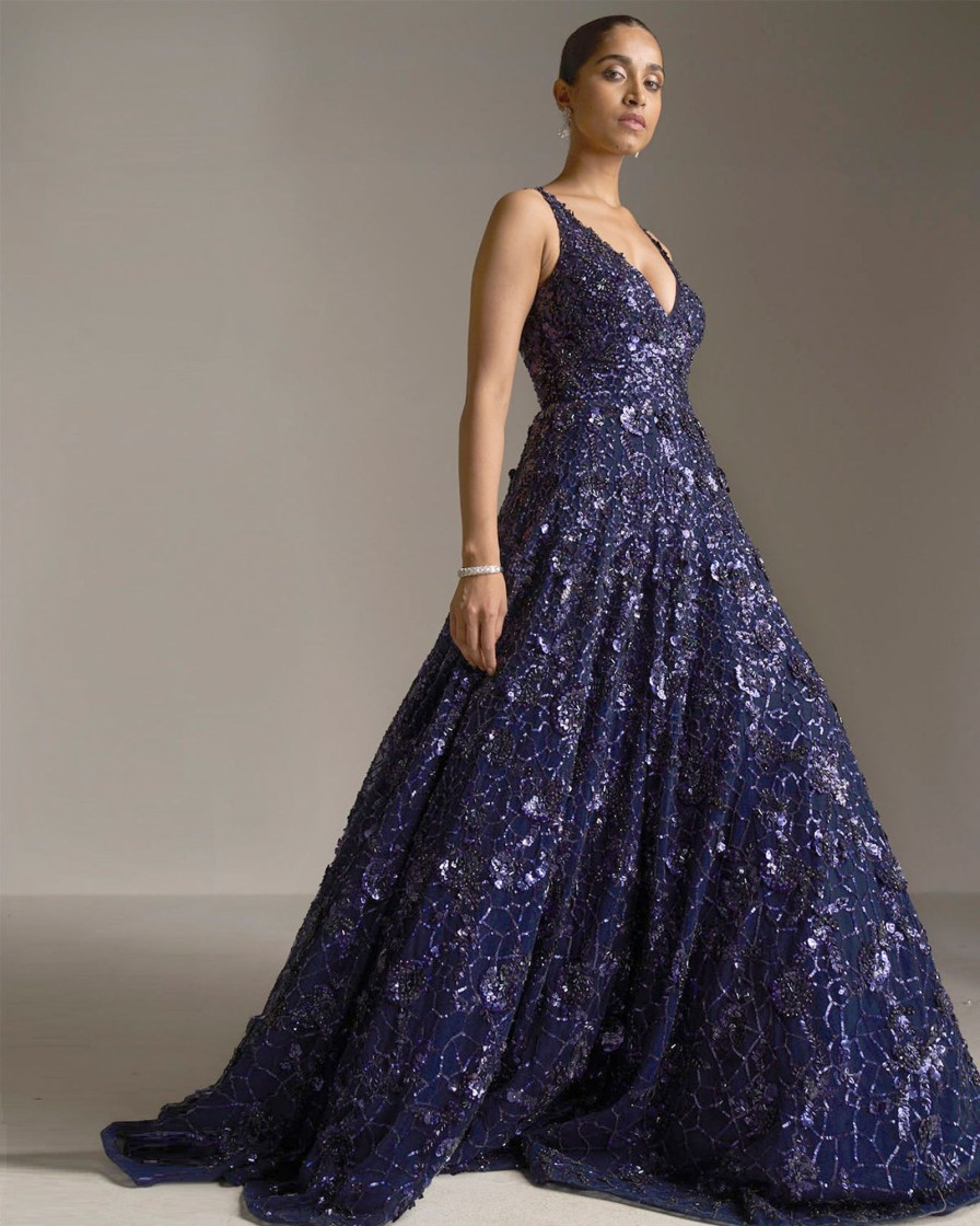 Bridal Seema Gujral | Navy Blue Sequin Gown