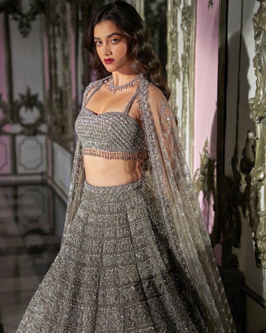 Bridal Seema Gujral | Antique Silver Lehenga Set