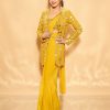 Womens Seema Gujral | Yellow Mirror Work Stitched Sari Set