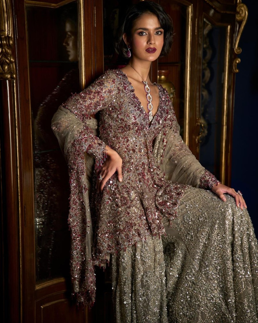 Bridal Seema Gujral | Ruby Silver Sharara Set