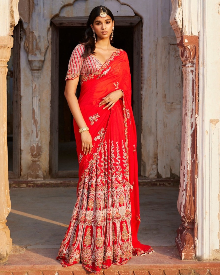 Womens Dolly J | Ida Red Kalidar Bridal Sari