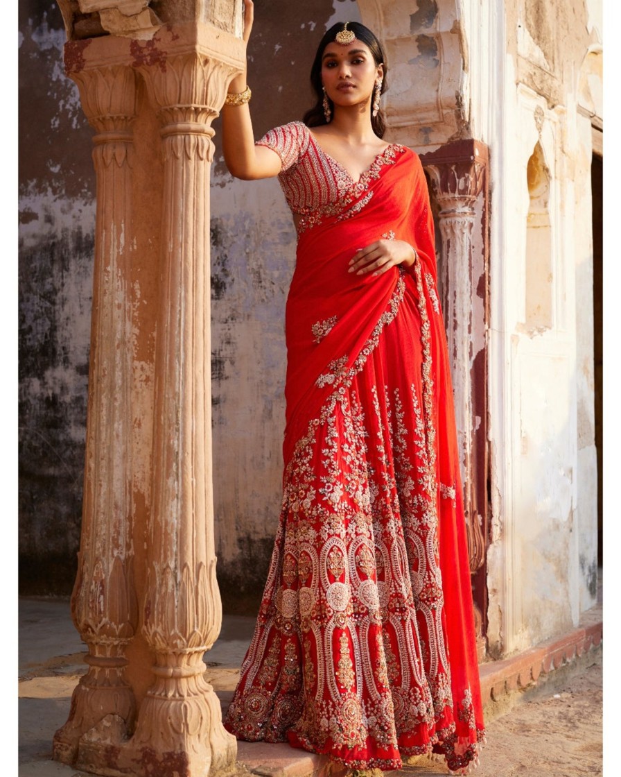 Womens Dolly J | Ida Red Kalidar Bridal Sari