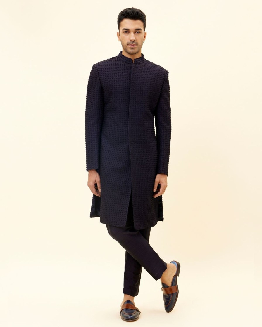 Mens SVA Menswear | Midnight Blue Embellished Sherwani Set