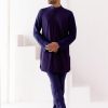 Mens Devnaagri Mens | Navy Cotton Silk Blend Pin Tucks Kurta Set