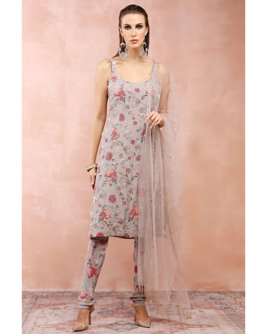 Womens Payal Singhal | Gray Gulbagh Embroidered Kurta Set