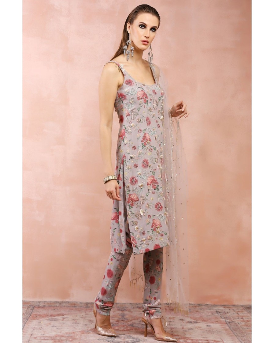 Womens Payal Singhal | Gray Gulbagh Embroidered Kurta Set