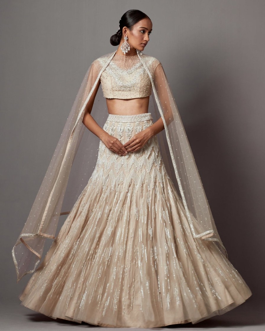 Bridal Mala u0026 Kinnary | Greige Latkan Lehenga Set