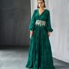 Womens Bhumika Sharma | Teal Blossom Palazzo Sari Set