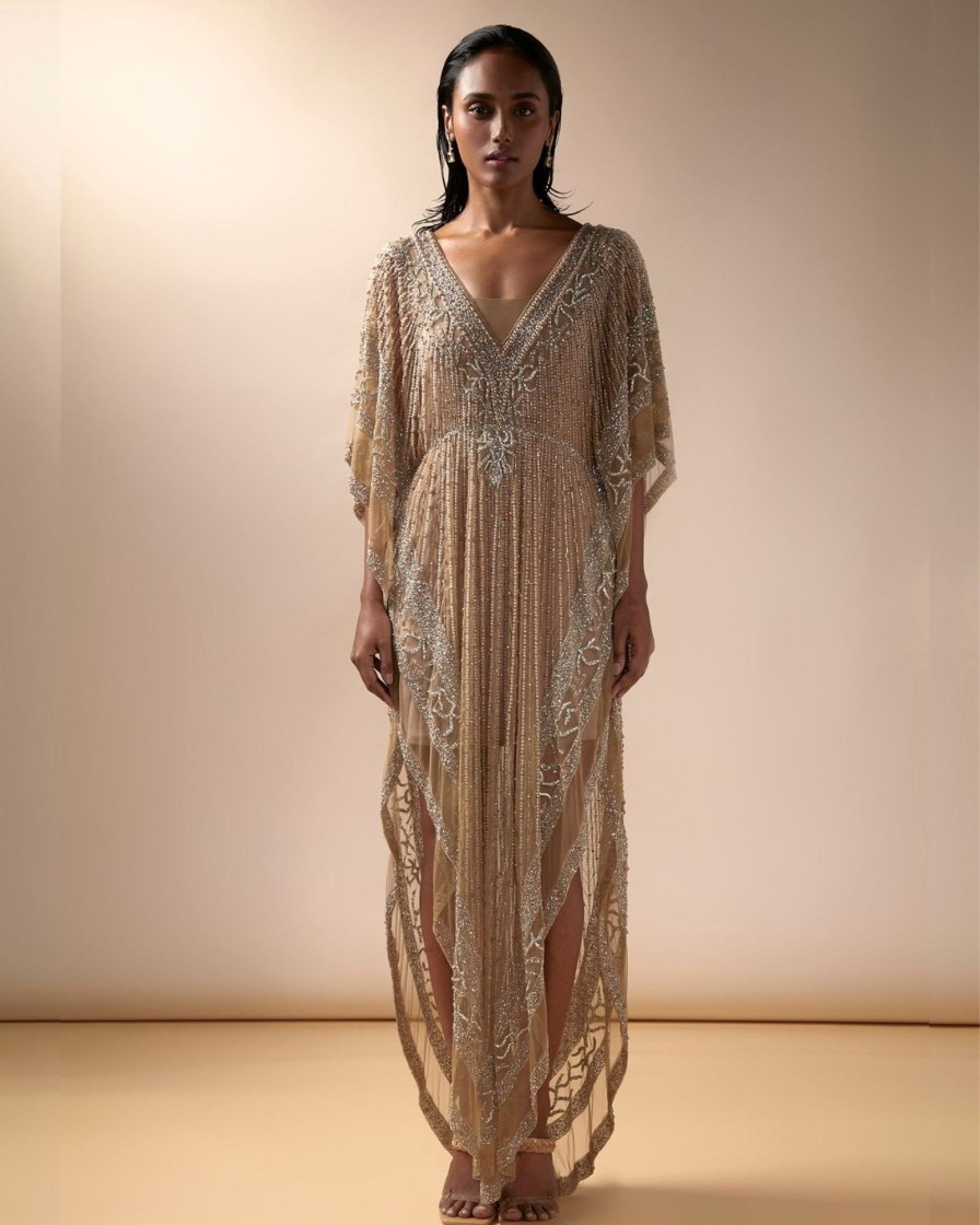 Womens Esha Sethi Thirani | Nude Tulle Embellished Kaftan