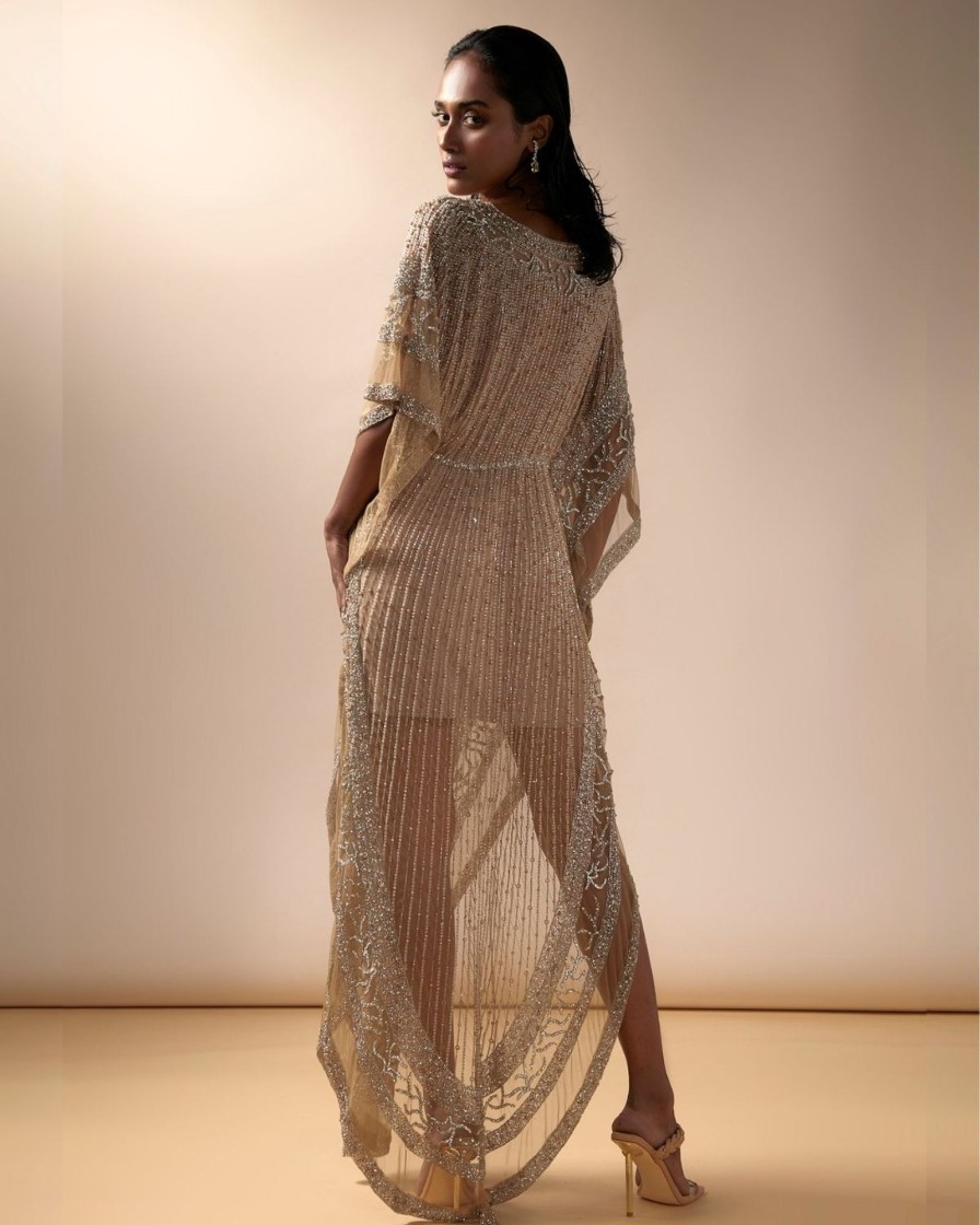 Womens Esha Sethi Thirani | Nude Tulle Embellished Kaftan