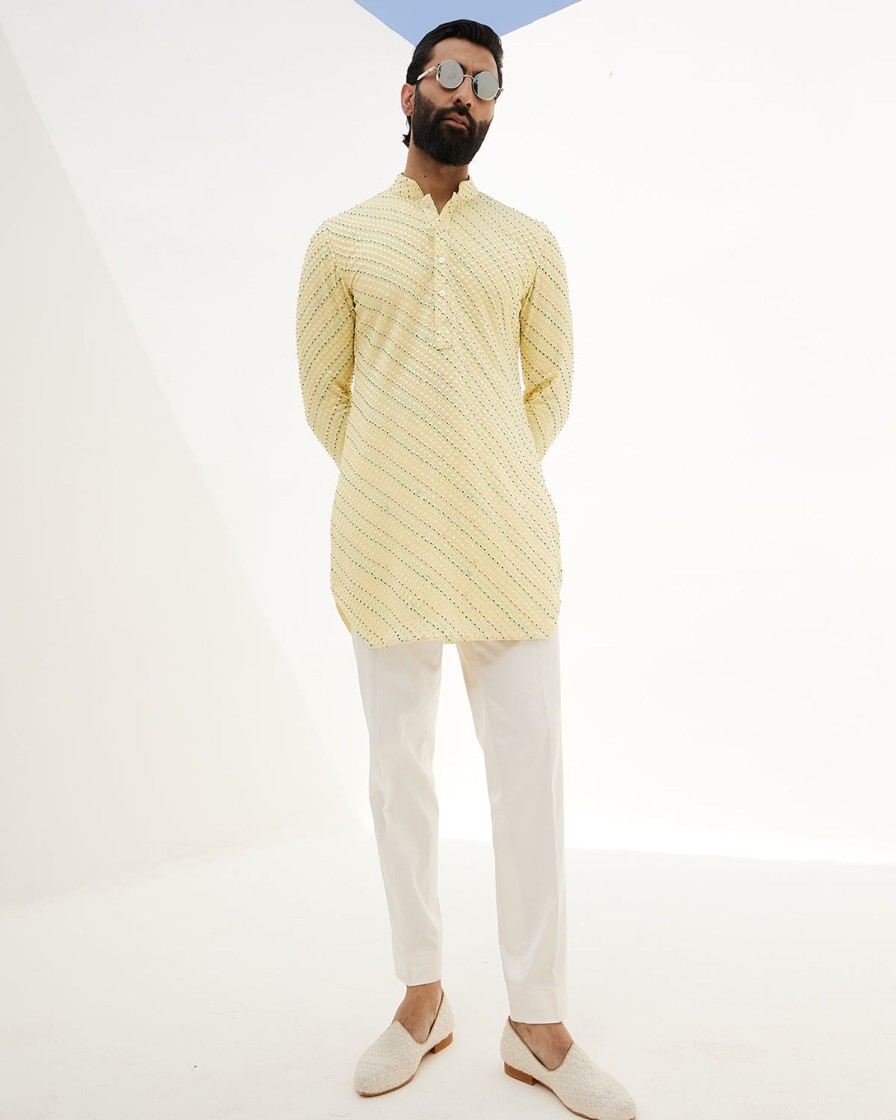 Mens Arjan Dugal | Yellow French Nerds Kurta Set