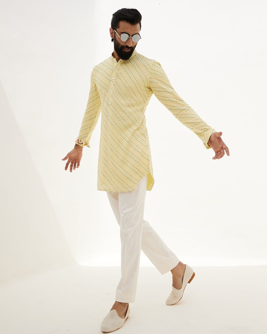 Mens Arjan Dugal | Yellow French Nerds Kurta Set